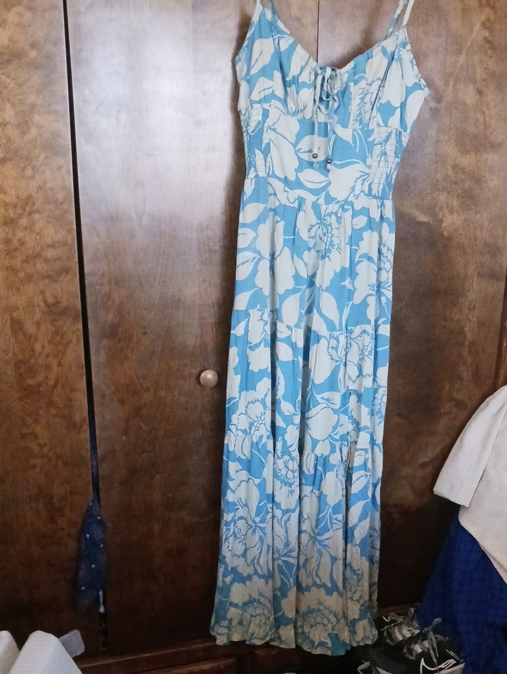 Angie Blue and Cream Floral Maxi Dress